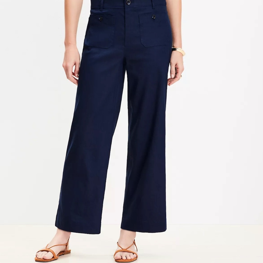LOFT Palmer Wide Leg Crop Trousers - Navy -  Size 4P